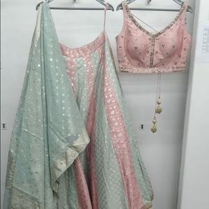 Light pink and blue lehenga with Mirrow work